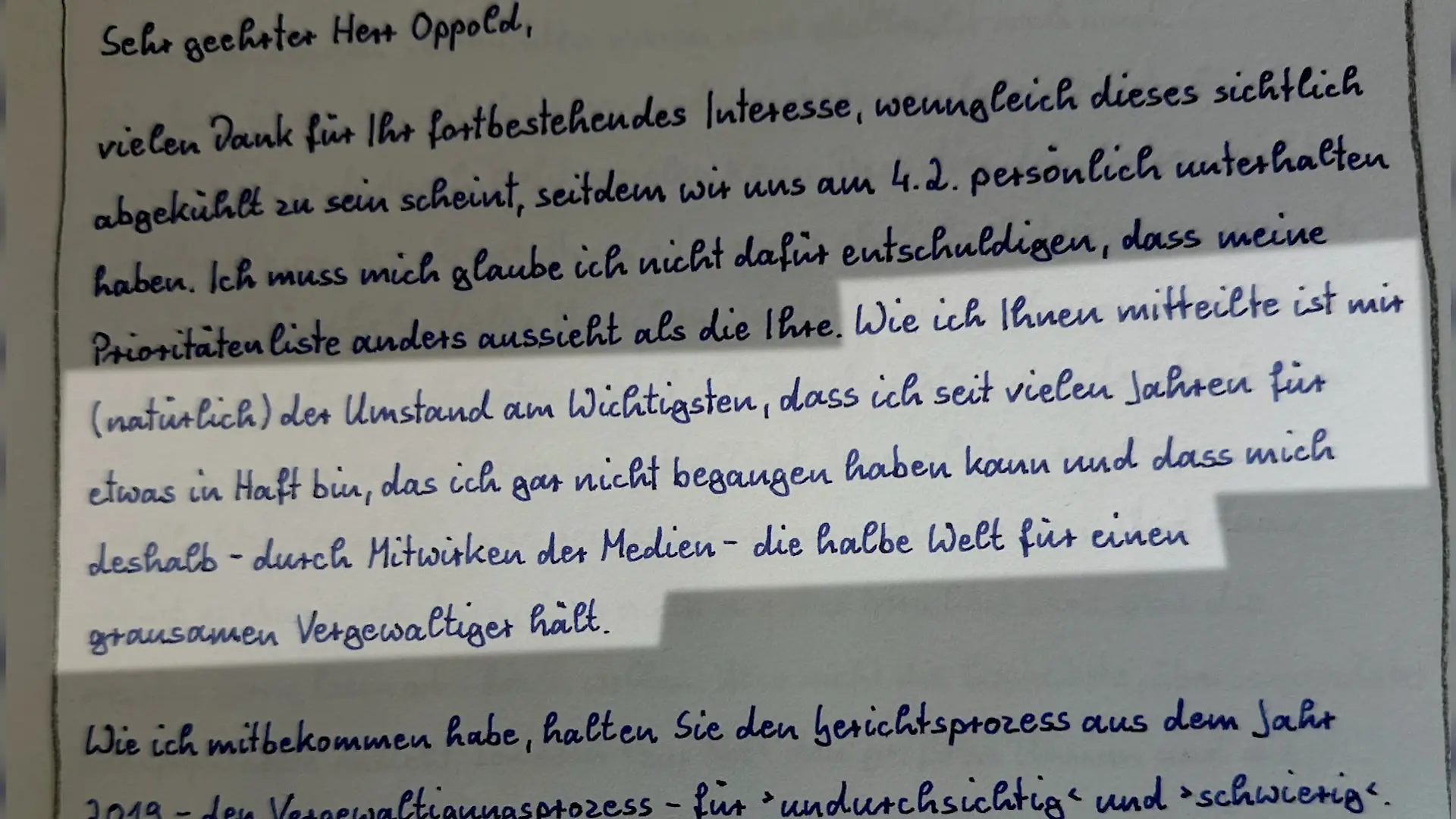 In seinen Briefen an RTL-Reporter Ulrich Oppold beteuert der Maddie-Verdächtige seine Unschuld.