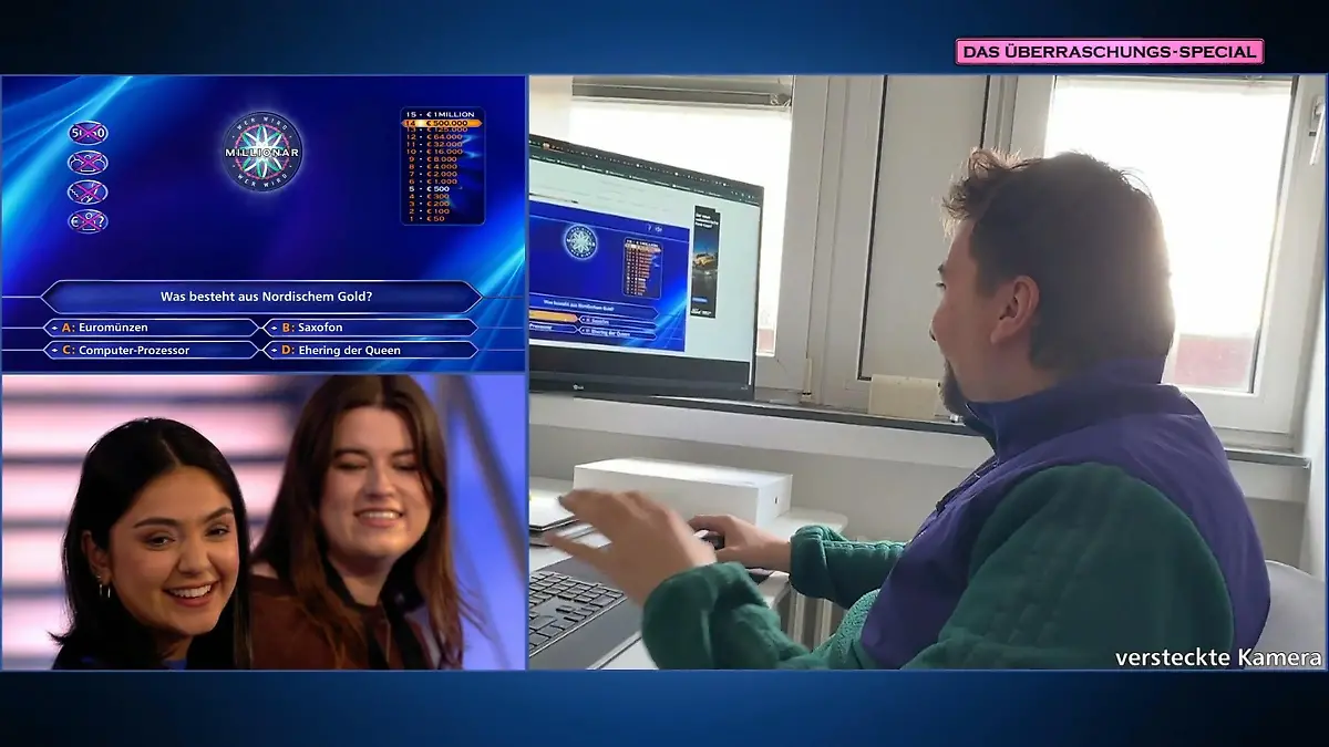 „Wer wird Millionär?”-Überraschungskandidat René Langen mit Kolleginnen