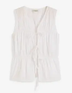 Ärmellose Bluse mit Volants und Schleifen