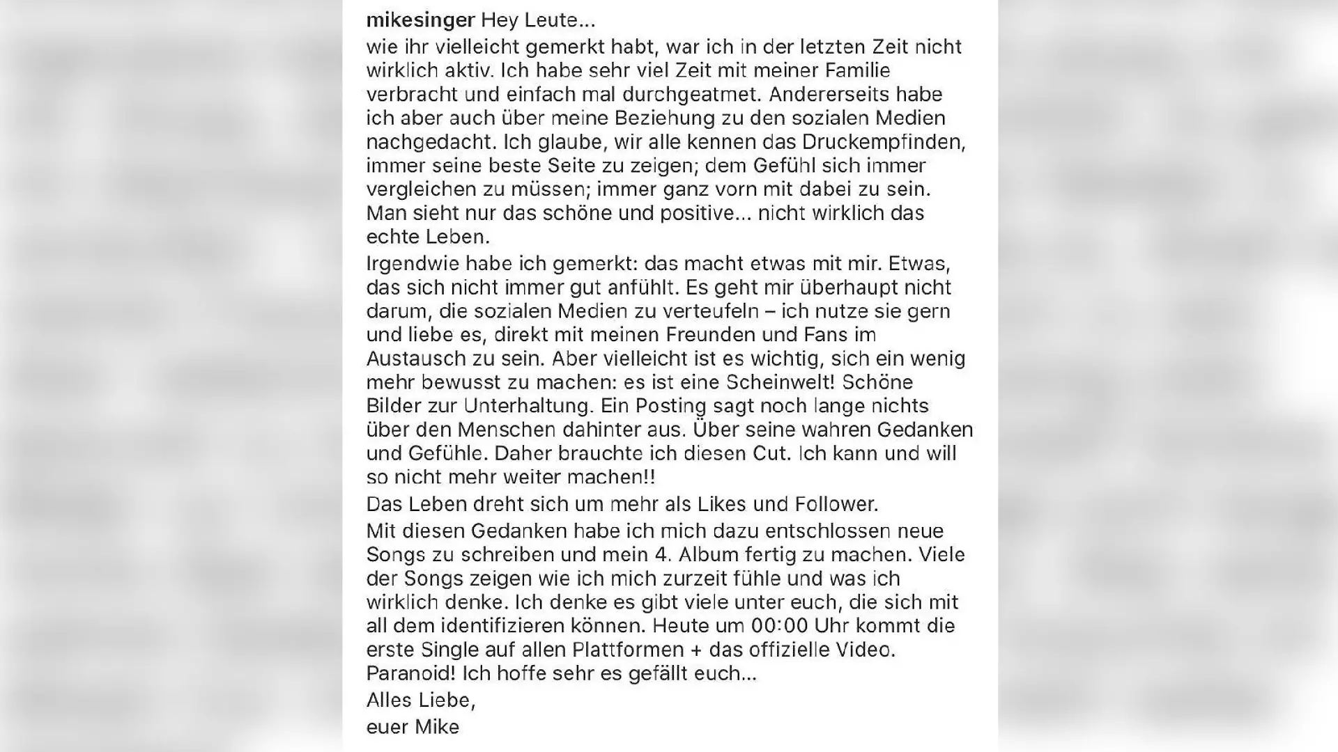 Mike Singers emotionales Statement