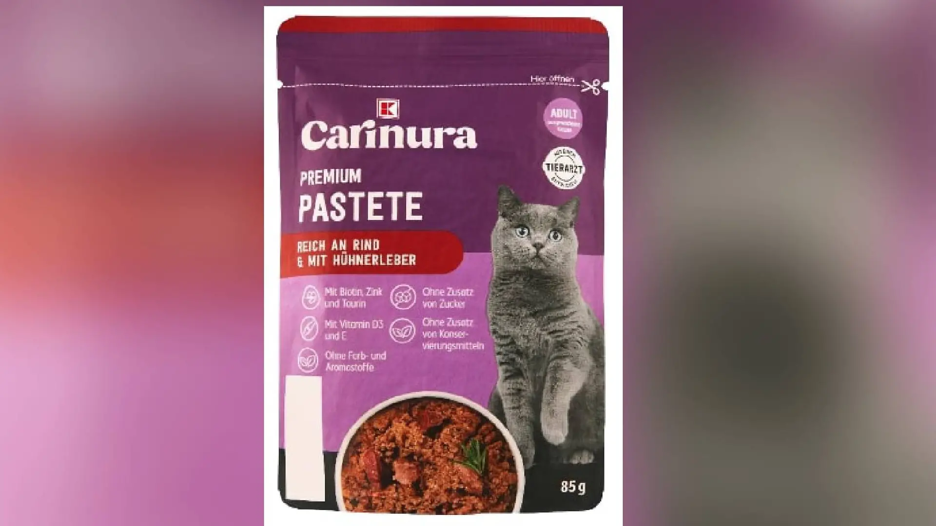 K Carinura Premium Pastete reich an Rind und mit Hühnerleber 85g
