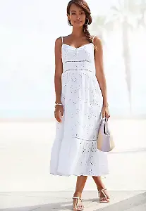 Weißes Kleid mit Lochstickerei