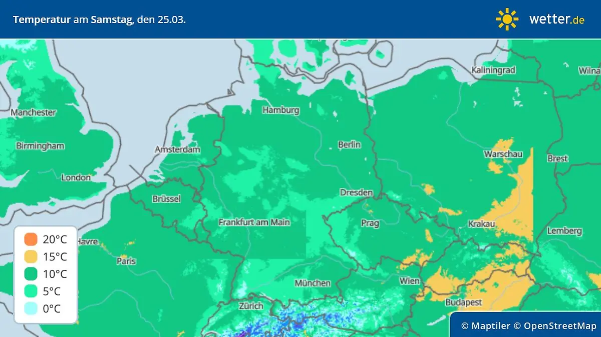 Höchsttemperaturen am Sonntag, 25. März in Deutschland