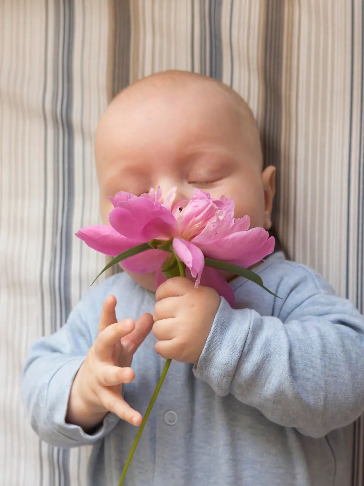 Baby riecht an einer Blume
