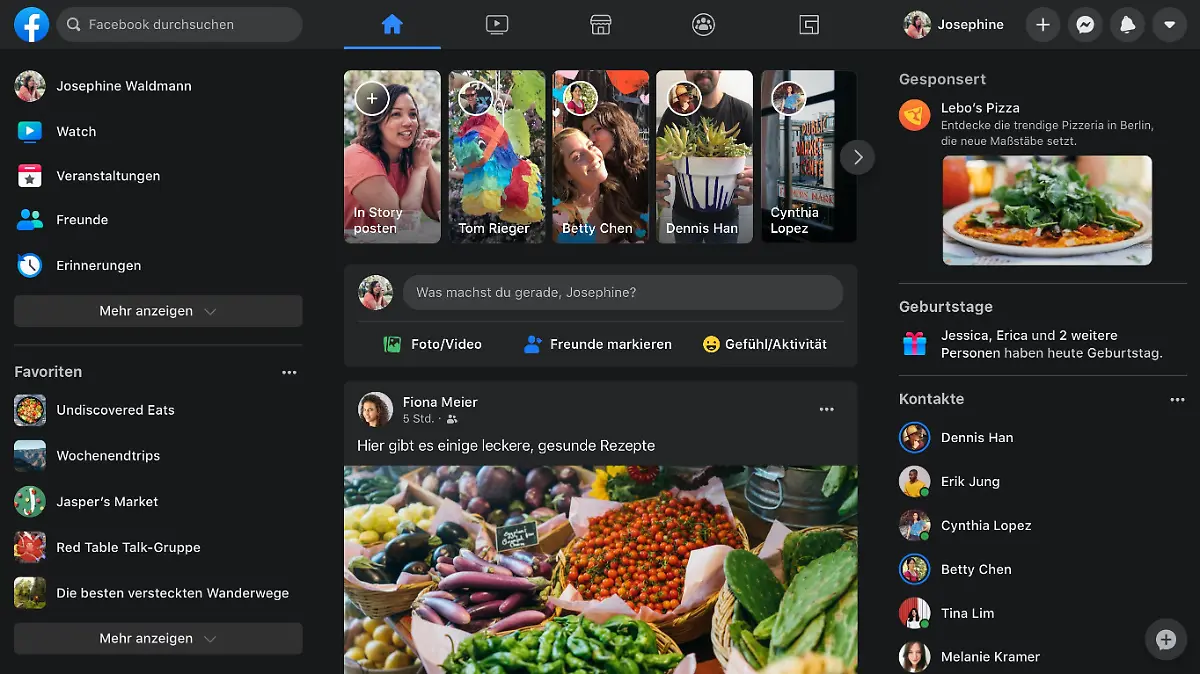Browser-Version von Facebook im Dark Mode