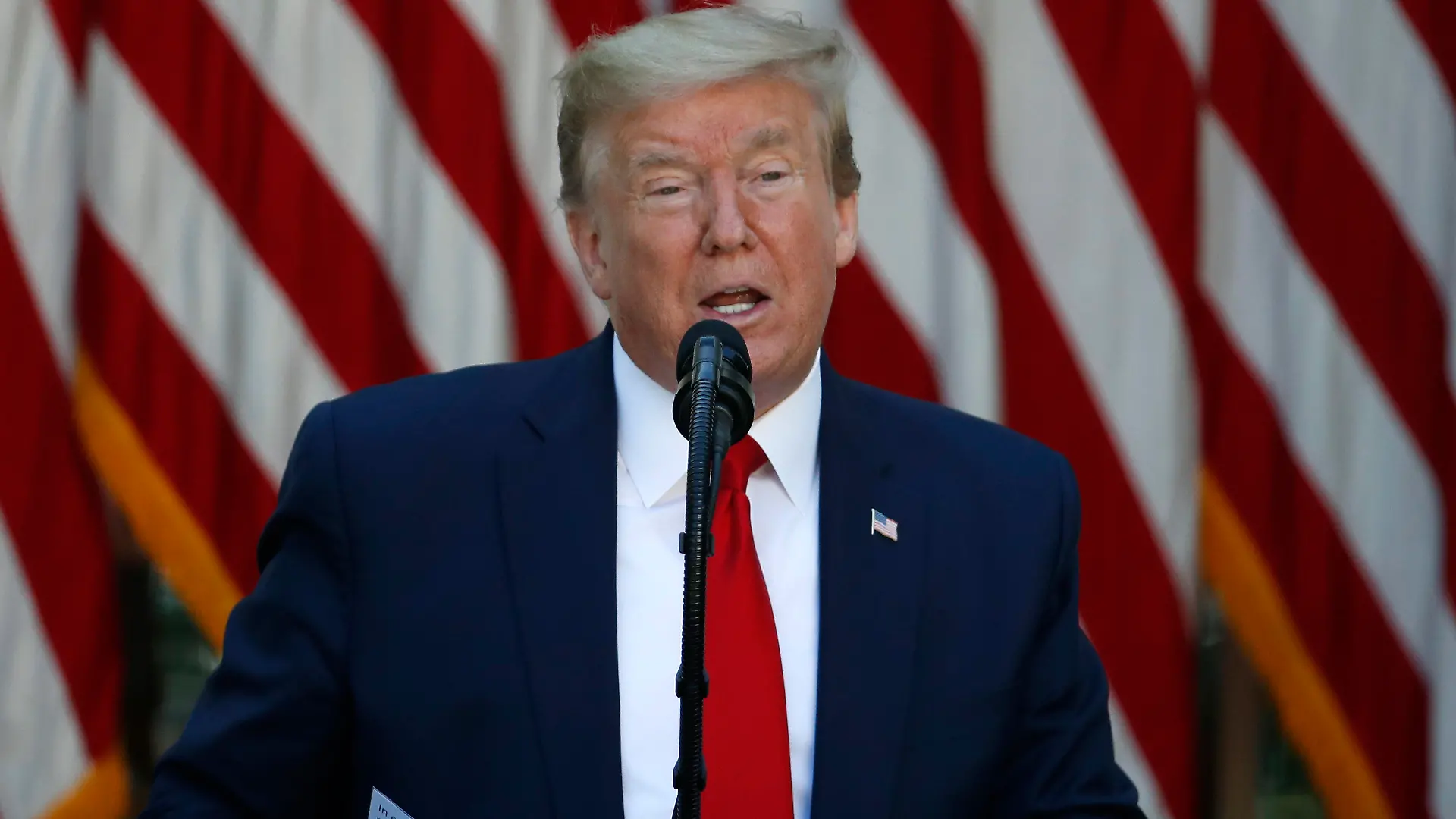 President Donald Trump speaks during a White House National Day of Prayer Service in the Rose Garden of the White House, Thursday, May 7, 2020, in Washington. (AP Photo/Alex Brandon)