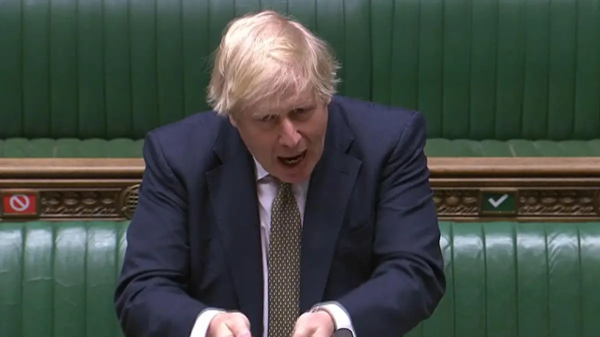 HANDOUT - 06.05.2020, Großbritannien, London: Boris Johnson, Premierminister von Großbritannien, spricht während der «Prime Ministers Questions» (Fragen an den Premierminister) im britischen Unterhaus (bestmögliche Qualität). Foto: House Of Commons/PA Wire/dpa - ACHTUNG: Nur zur redaktionellen Verwendung im Zusammenhang mit der aktuellen Berichterstattung und nur mit vollständiger Nennung des vorstehenden Credits +++ dpa-Bildfunk +++