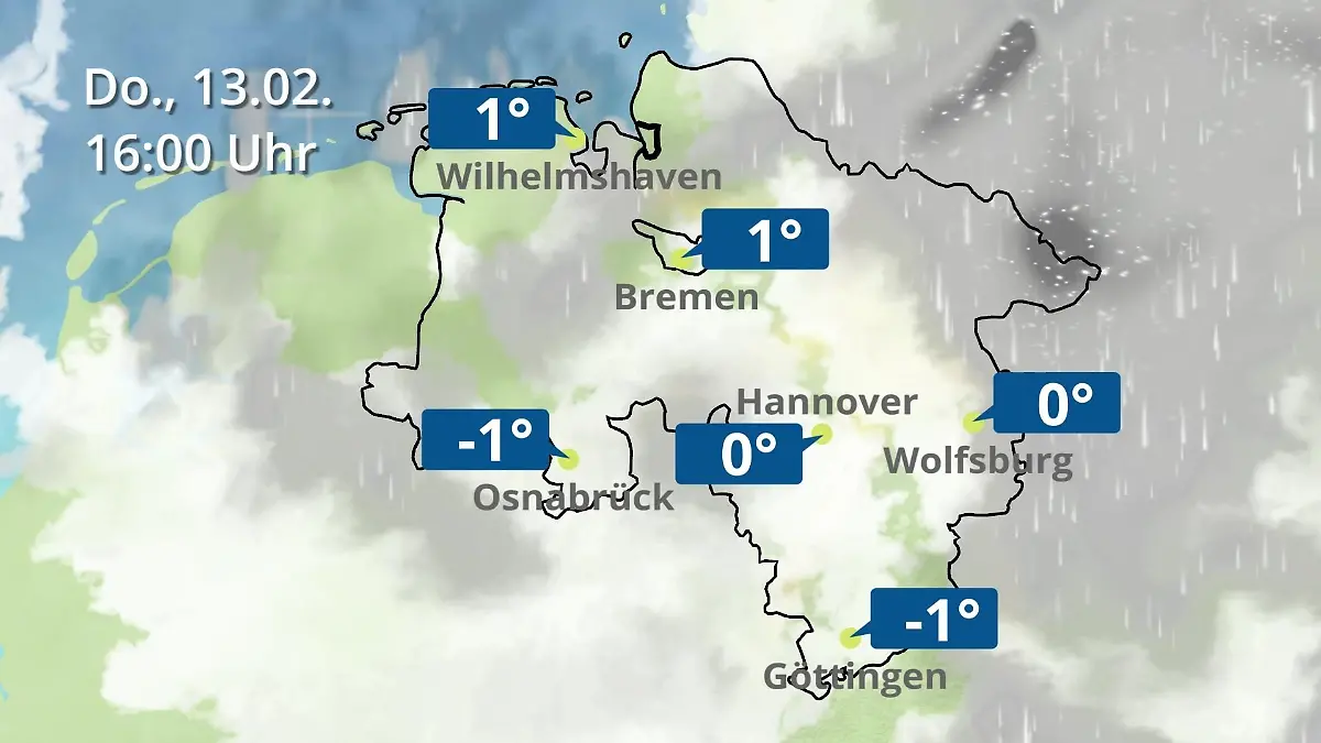 Regen- und Wolkenfilm für Hannover, Osnabrück und Wolfsburg Bremen und Niedersachsen: Wie wird das Wetter?