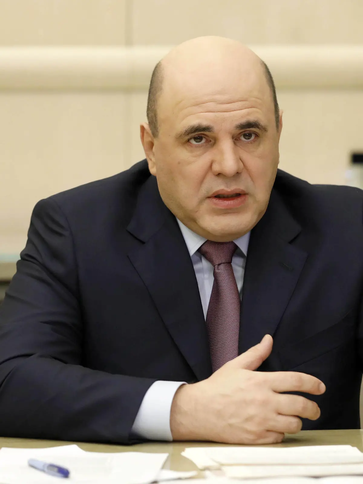 Moskau, Ministerpräsident Mischustin während Videokonferenz MOSCOW, RUSSIA - APRIL 6, 2020: Russia s Prime Minister Mikhail Mishustin during a meeting with deputy prime ministers via a videoconference link. Dmitry Astakhov/POOL/TASS PUBLICATIONxINxGERxAUTxONLY TS0D485F