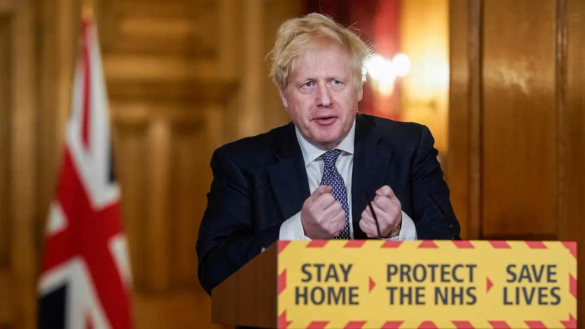 Britain's Prime Minister Boris Johnson speaks during a daily news conference to update on the coronavirus disease (COVID-19), at 10 Downing Street in London, Britain April 30, 2020. Andrew Parsons/No 10 Downing Street/Handout via REUTERS  THIS IMAGE HAS BEEN SUPPLIED BY A THIRD PARTY. NO RESALES. NO ARCHIVES. THIS IMAGE IS FOR EDITORIAL USE PURPOSES ONLY. THE IMAGE CAN NOT BE USED FOR ADVERTISING OR COMMERCIAL USE. THE IMAGE CAN NOT BE ALTERED IN ANY FORM.
