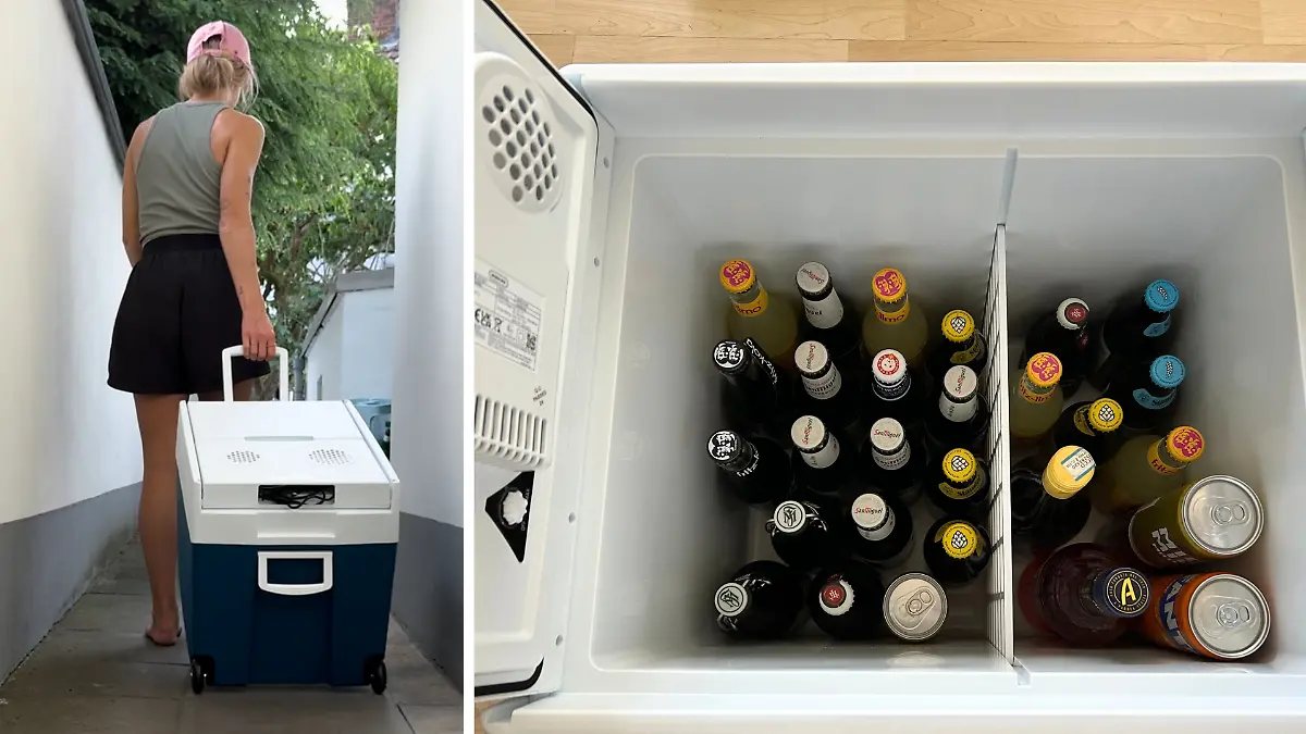 Sehr viel Platz! Wenn man das Gitter in der Mitte rausnimmt, passt sogar ein ganzer Kasten in die Kühlbox