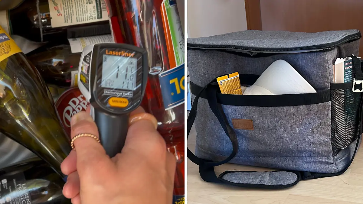 Die Getränke am Boden der Kühltasche sind auch nach drei Stunden noch kühl