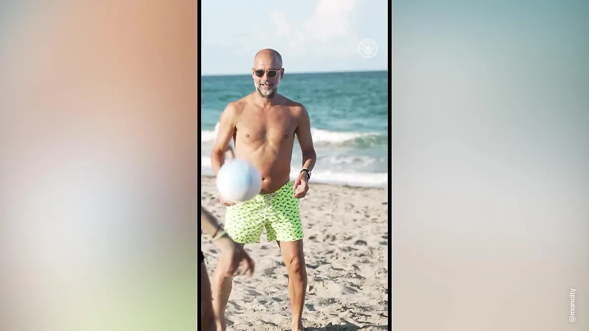 Guardiola kickt mit Man-City-Stars oben ohne am Strand Trainer-Ikone beweist Ballgefühl