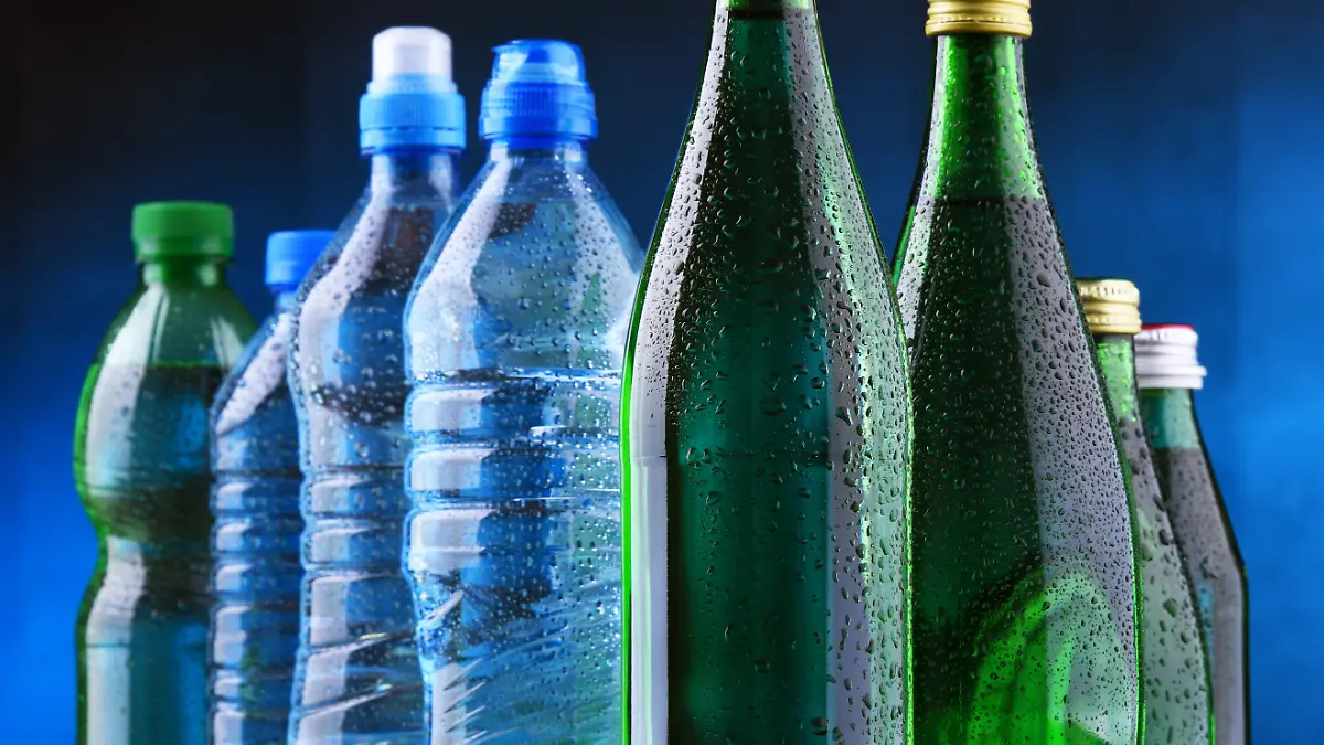 Composition with different sorts of bottles containing mineral water.