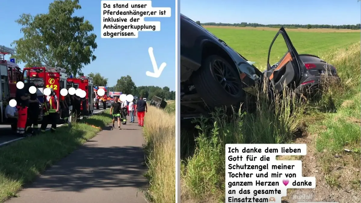 Großeinsatz auf der Landstraße: Denise Munding teilt bei Instagram Aufnahmen nach ihrem Unfall.