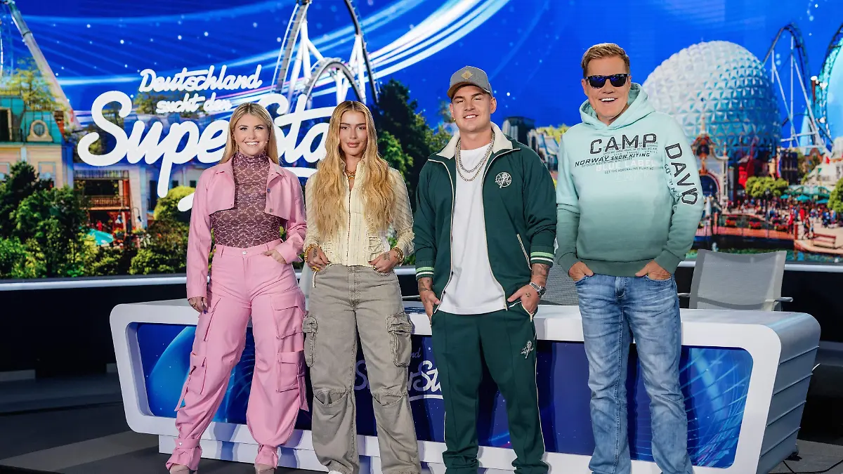 Rust, 25.04.2024: Erster Arbeitstag der Jury für die 21. Staffel von „Deuschland sucht den Superstar” im Europapark in Rust. (v.l.) Schlagersängerin Beatrice Egli, Rapperin Loredana, Sänger Pietro Lombardi und DSDS-Chefjuror Dieter Bohlen. Ab heute können Kandidaten ab 16 Jahren vor die Jury treten. Ausgestrahlt werden die insgesamt 15 neuen Folgen inklusive einem Live-Finale ab Herbst 2024 bei RTL und auf RTL+
