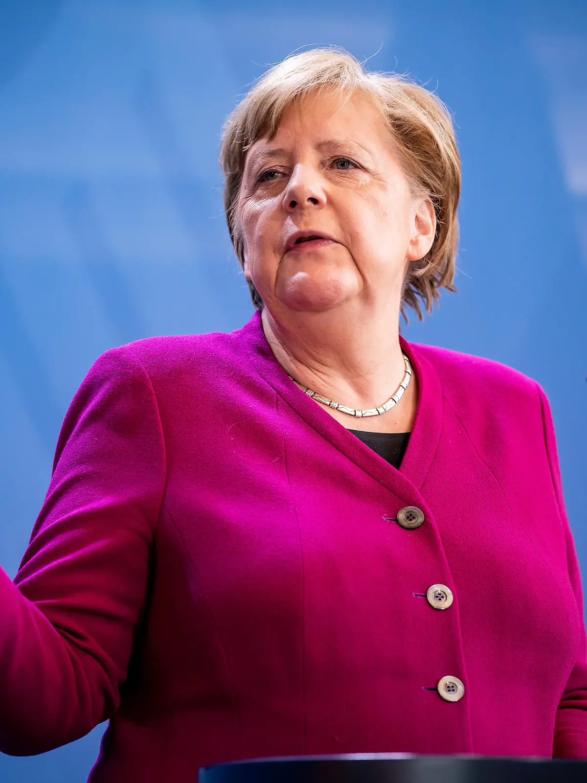 German Chancellor Angela Merkel gives a media statement after a video conference of EU leaders on the spread of the new coronavirus disease (COVID-19) in Berlin, Germany, April 23, 2020.   Michel Kappeler/Pool via REUTERS