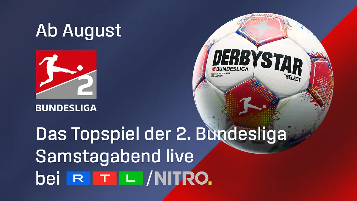 Das Topspiel der 2. Bundesliga Samstagabend live bei RTL und NITRO ab der Saison 2025/26.  