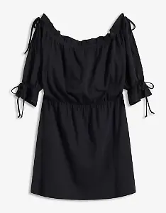 Schwarzes Jerseykleid mit Carmen-Ausschnitt