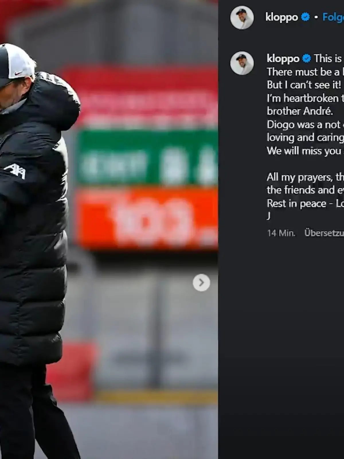 Bild zu: "Jürgen Klopp trauert um Ex-Spieler Diogo Jota"