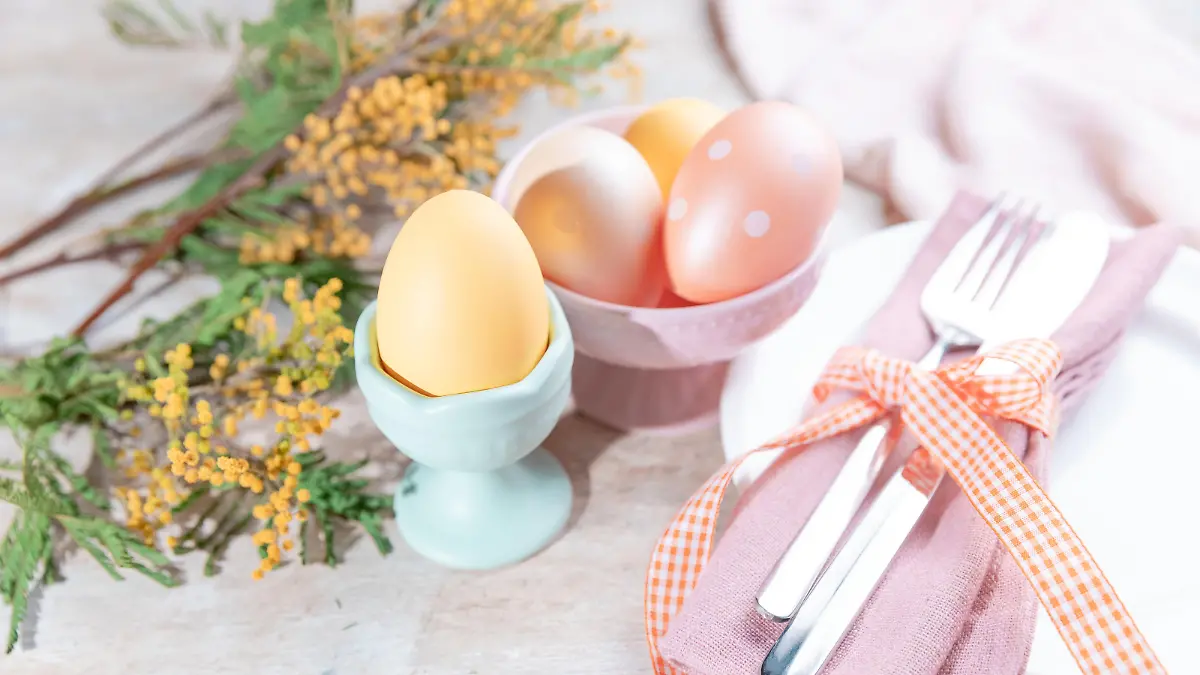Easter table setting with mimosa