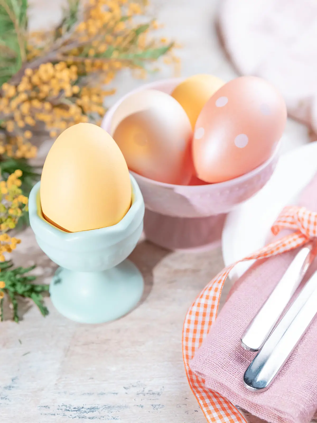 Easter table setting with mimosa