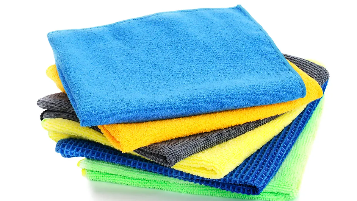 Pile of various multicolor microfibre cloths