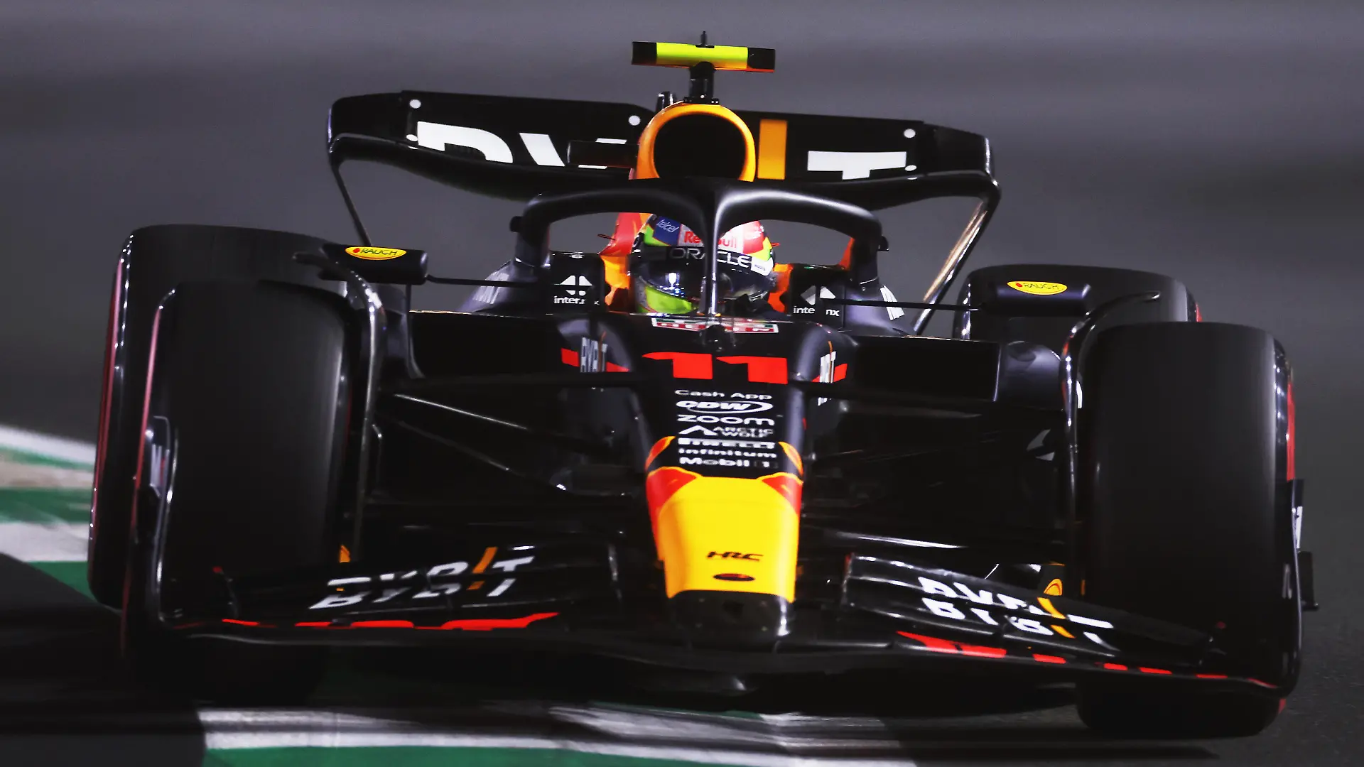 JEDDAH, SAUDI ARABIA - MARCH 18: Sergio Perez of Mexico driving the (11) Oracle Red Bull Racing RB19 on track during qualifying ahead of the F1 Grand Prix of Saudi Arabia at Jeddah Corniche Circuit on March 18, 2023 in Jeddah, Saudi Arabia. (Photo by Lars Baron/Getty Images)
