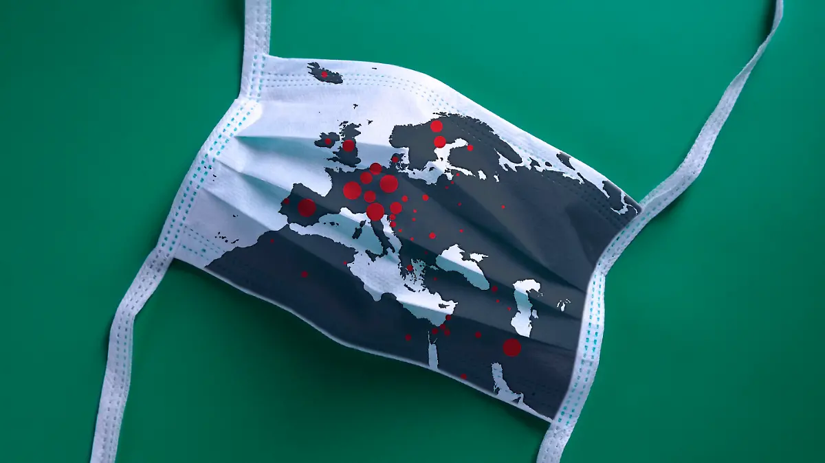 Mundschutz mit Europakarte zum Coronavirus