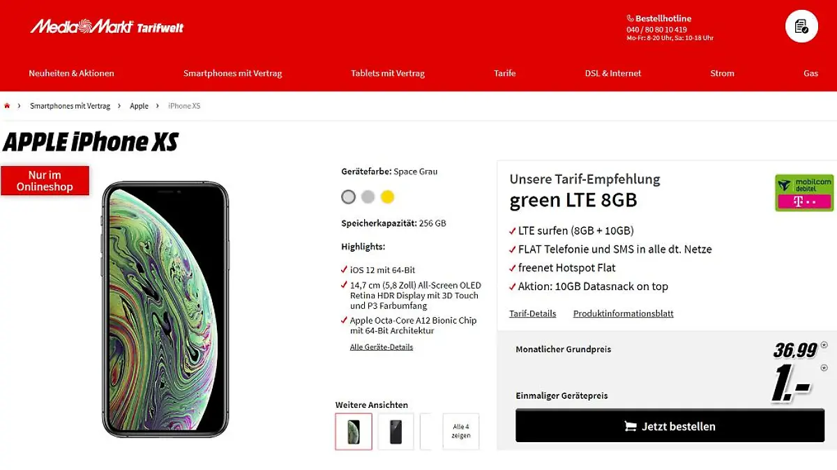 Tarif-Bundle mit iPhone XS 256 GB