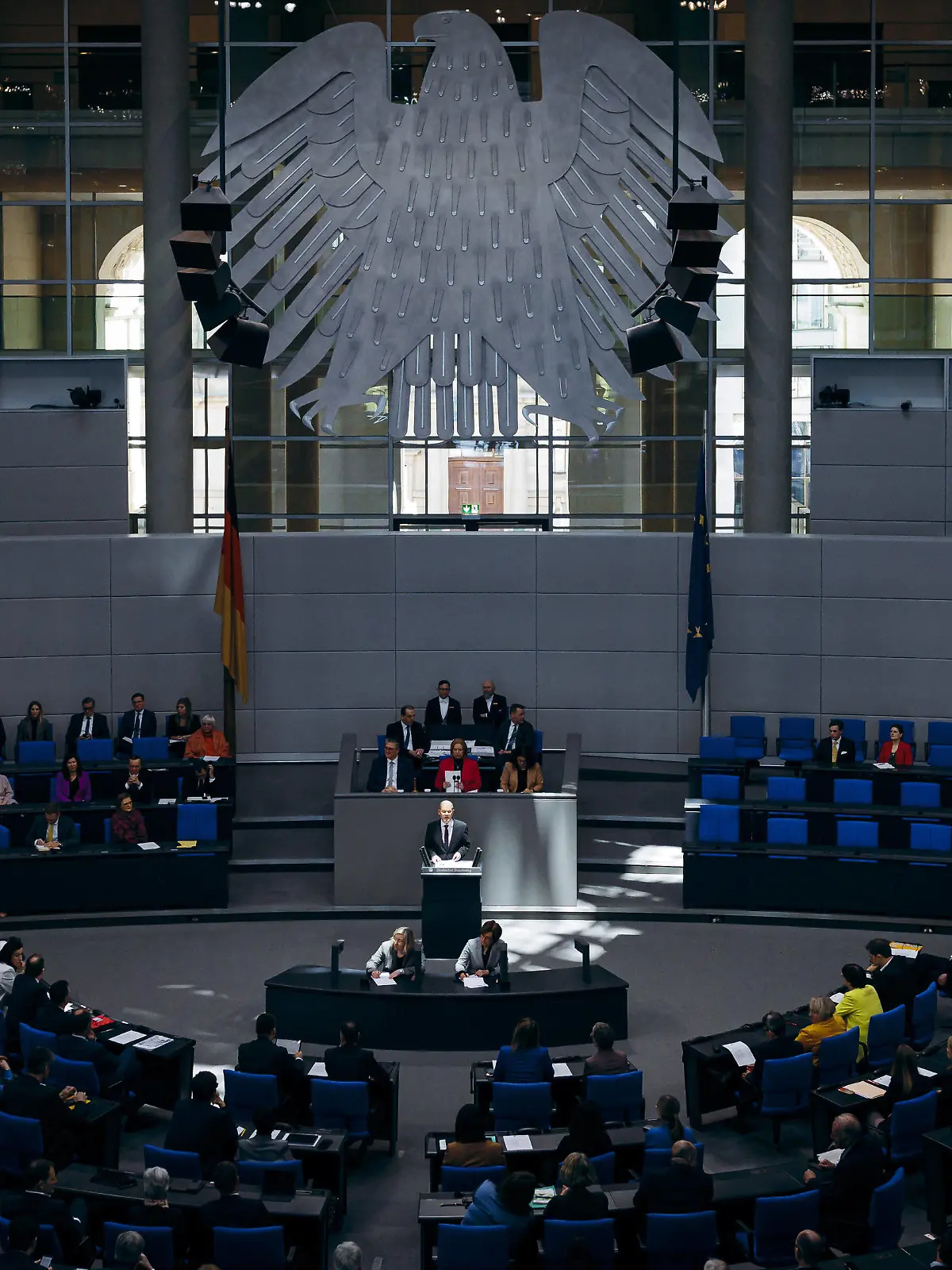 Olaf Scholz SPD, Bundeskanzler, aufgenommen im Rahmen einer Regierungserklaerung im Deutschen Bundestag in Berlin, 16.03.2023. Berlin Deutschland *** Olaf Scholz SPD , German Chancellor, taken during a government declaration in the German Bundestag in Berlin, 16 03 2023 Berlin Germany Copyright: xFelixxZahn/photothek.netx