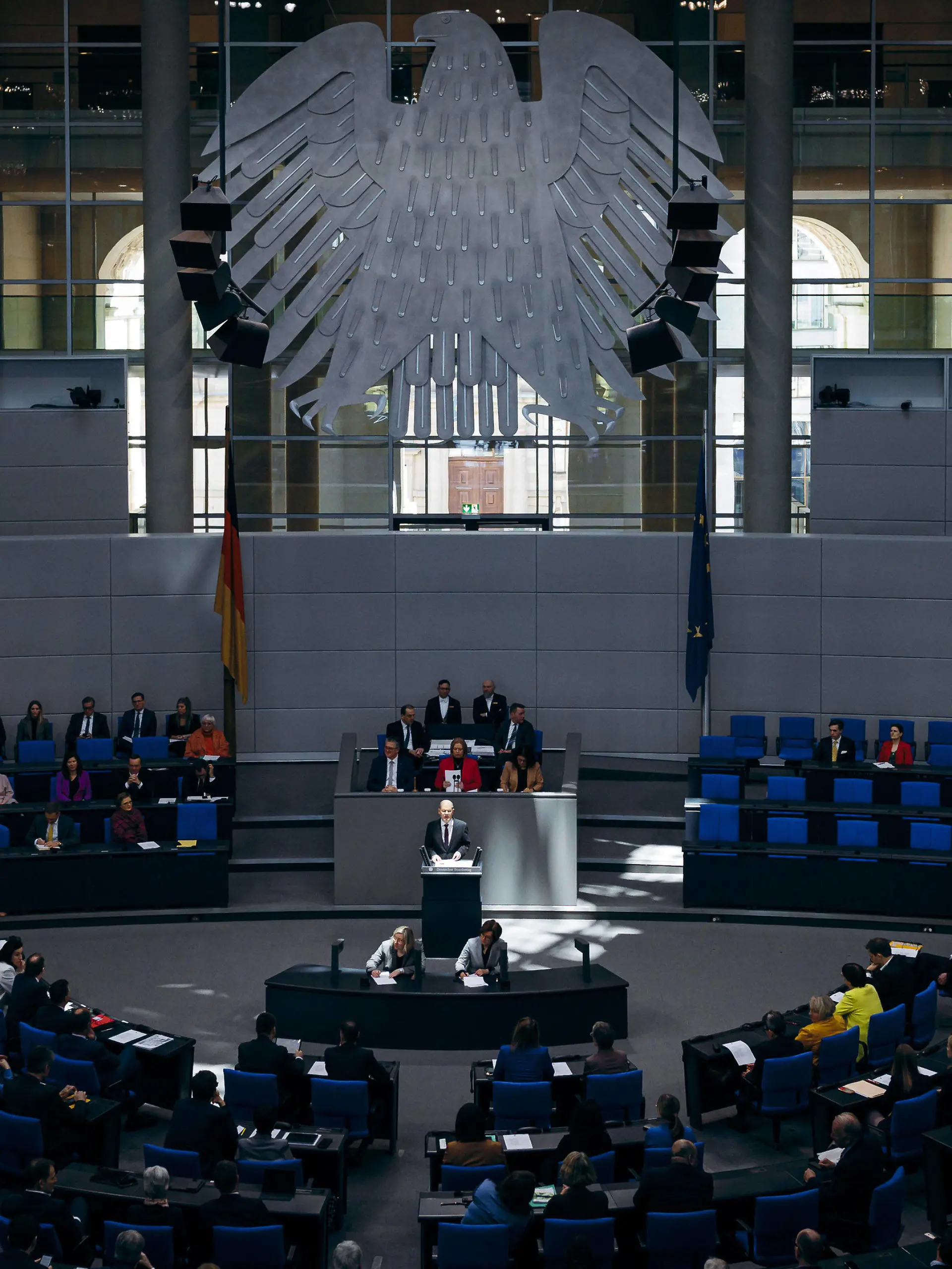 Olaf Scholz SPD, Bundeskanzler, aufgenommen im Rahmen einer Regierungserklaerung im Deutschen Bundestag in Berlin, 16.03.2023. Berlin Deutschland *** Olaf Scholz SPD , German Chancellor, taken during a government declaration in the German Bundestag in Berlin, 16 03 2023 Berlin Germany Copyright: xFelixxZahn/photothek.netx