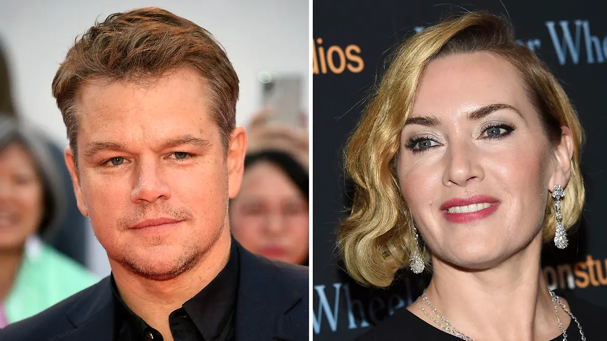 This combination photo shows actors, from left, Laurence Fishburne, Matt Damon and Kate Winslet, who are among the stars of the 2011 thriller “Contagion” who have reunited for a series of public service announcements to warn about COVID-19. They have teamed up with scientists from Columbia University's Mailman School of Public Health to offer four individual homemade videos. (AP Photo)