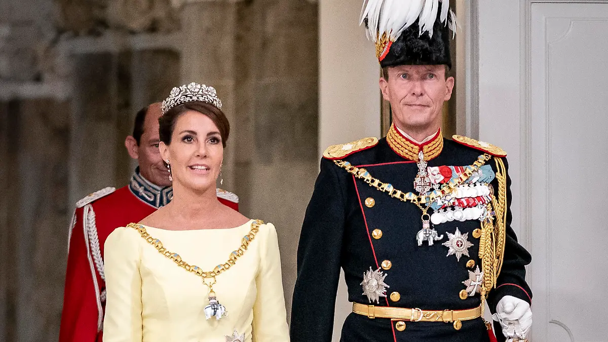 Prince Joachim and Princess Marie arrive at the gala banquet at Christiansborg Palace in Copenhagen Sunday, Sept. 11, 2022. Scaled-down celebrations took place Sunday in Denmark marking 50 years on the throne by Queen Margrethe, whose reign is now Europe’s longest following the death of Britain’s Queen Elizabeth II. (Mads Claus Rasmussen/Ritzau Scanpix via AP)