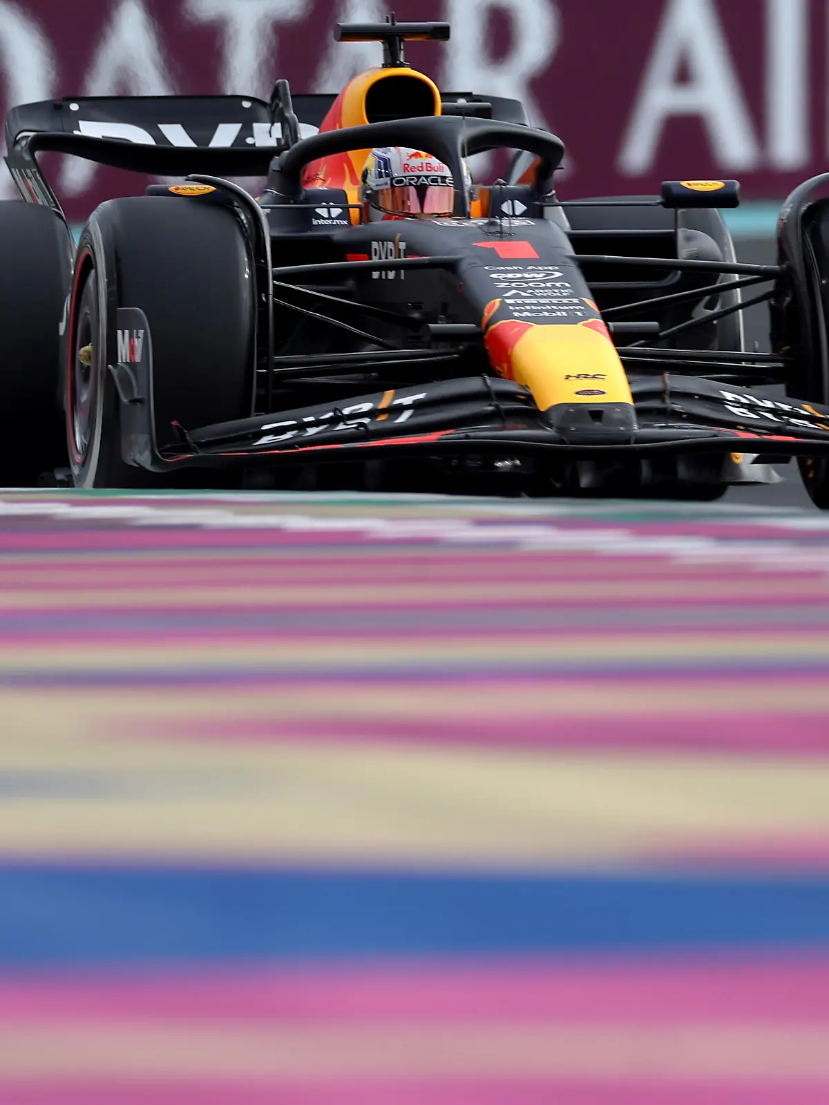 JEDDAH, SAUDI ARABIA - MARCH 18: Max Verstappen of the Netherlands driving the (1) Oracle Red Bull Racing RB19 on track during final practice ahead of the F1 Grand Prix of Saudi Arabia at Jeddah Corniche Circuit on March 18, 2023 in Jeddah, Saudi Arabia. (Photo by Lars Baron/Getty Images)