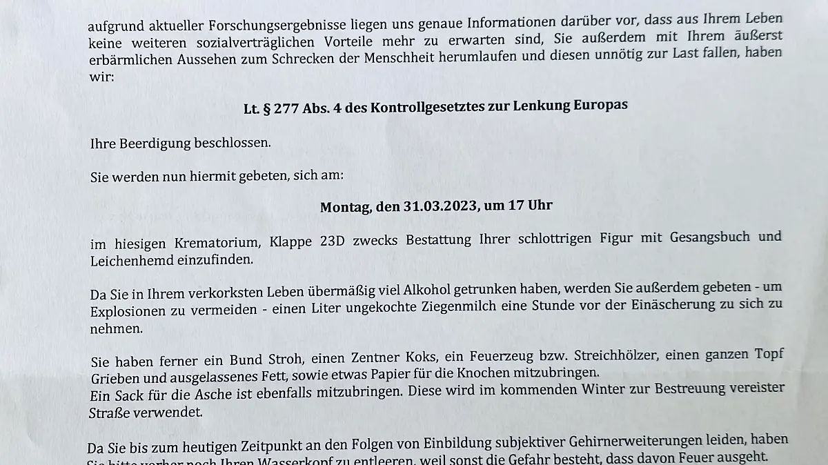 Diesen Brief hatte Nadine Weske nach eigenen Angaben in ihrem Briefkasten. Ist es ein schlechter Scherz oder eine echte Morddrohung?