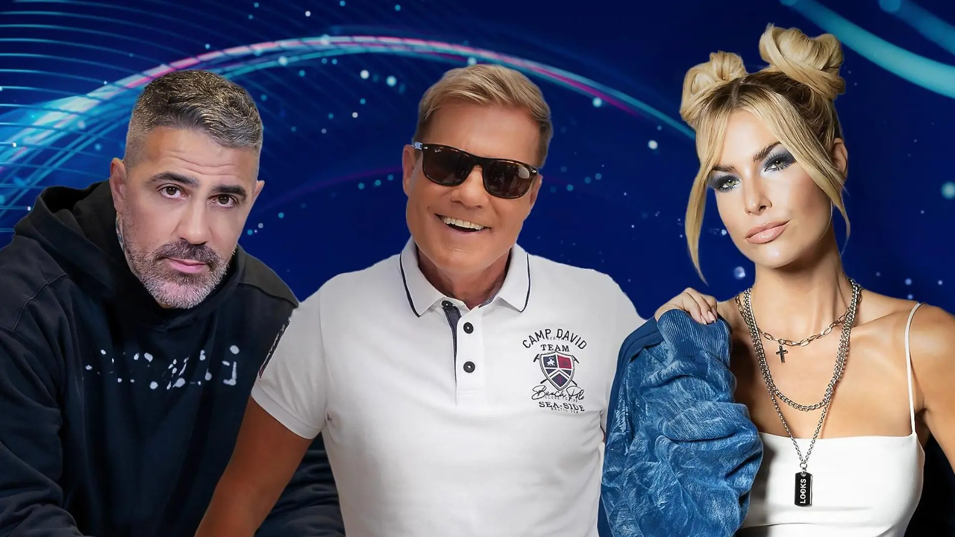 V.l.: Anis Ferchichi (Bushido), Dieter Bohlen und Isi Glück bilden die neue DSDS Jury