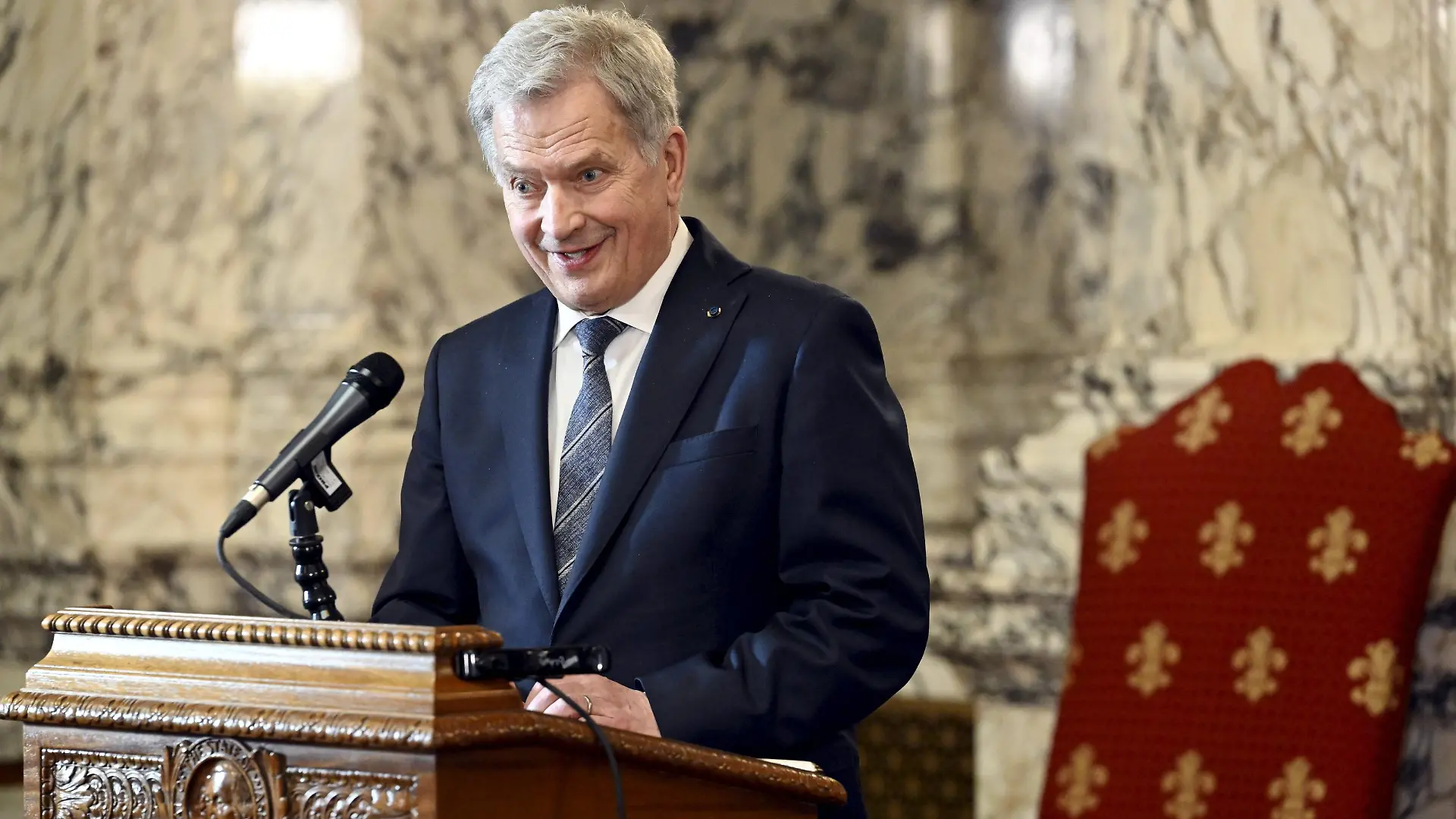 President of Finland Sauli Niinistö holds a press conference during his visit to the Washington State Capitol Building in Olympia, USA, on March 6, 2023. Finnish President Niinistö is on a 5-days visit to the United States. LEHTIKUVA / HEIKKI SAUKKOMAA - FINLAND OUT. NO THIRD PARTY SALES. / action press