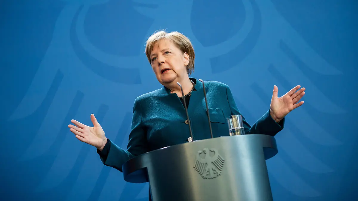 22.03.2020, Berlin: Bundeskanzlerin Angela Merkel (CDU), spricht bei einer Pressekonferenz nach einer Telefonkonferenz mit den Ministerpräsidenten der Länder über weitere Maßnahmen gegen die Ausbreitung des Coronavirus. Foto: Michael Kappeler/dpa-pool/dpa +++ dpa-Bildfunk +++