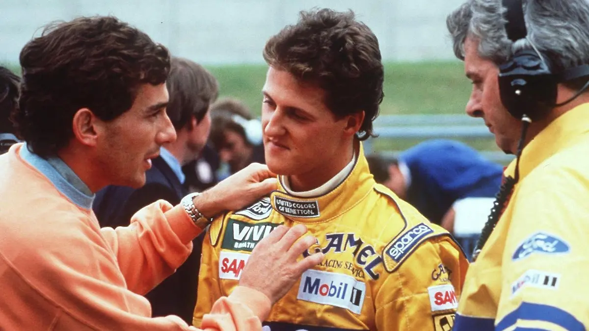 SPA-FRANCORCHAMPS, BELGIUM - AUGUST 30: GP VON BELGIEN 1992, Spa; Ayrton SENNA, SIEGER Michael SCHUMACHER/GER - BENETTON FORD - (Photo by Bongarts/Getty Images)