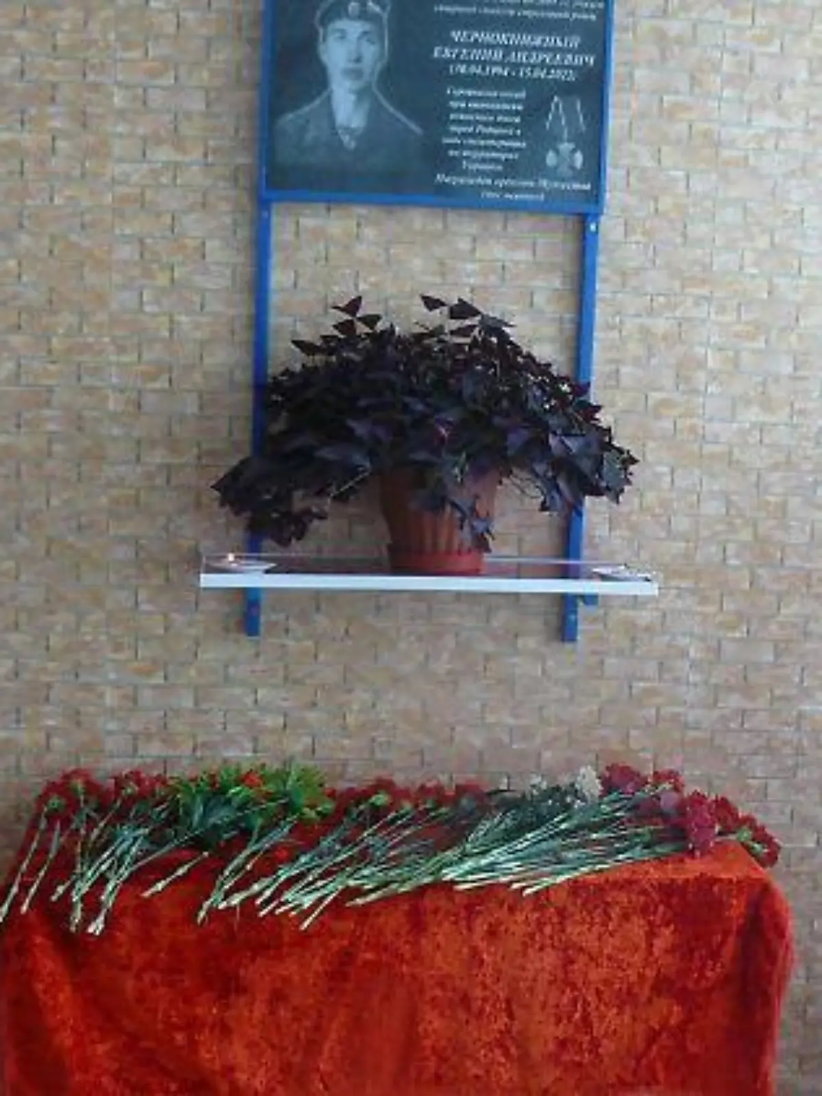 Schüler halten Ehrenwache an der Gedenktafel für Jewgeni Tschernoknishnyj.