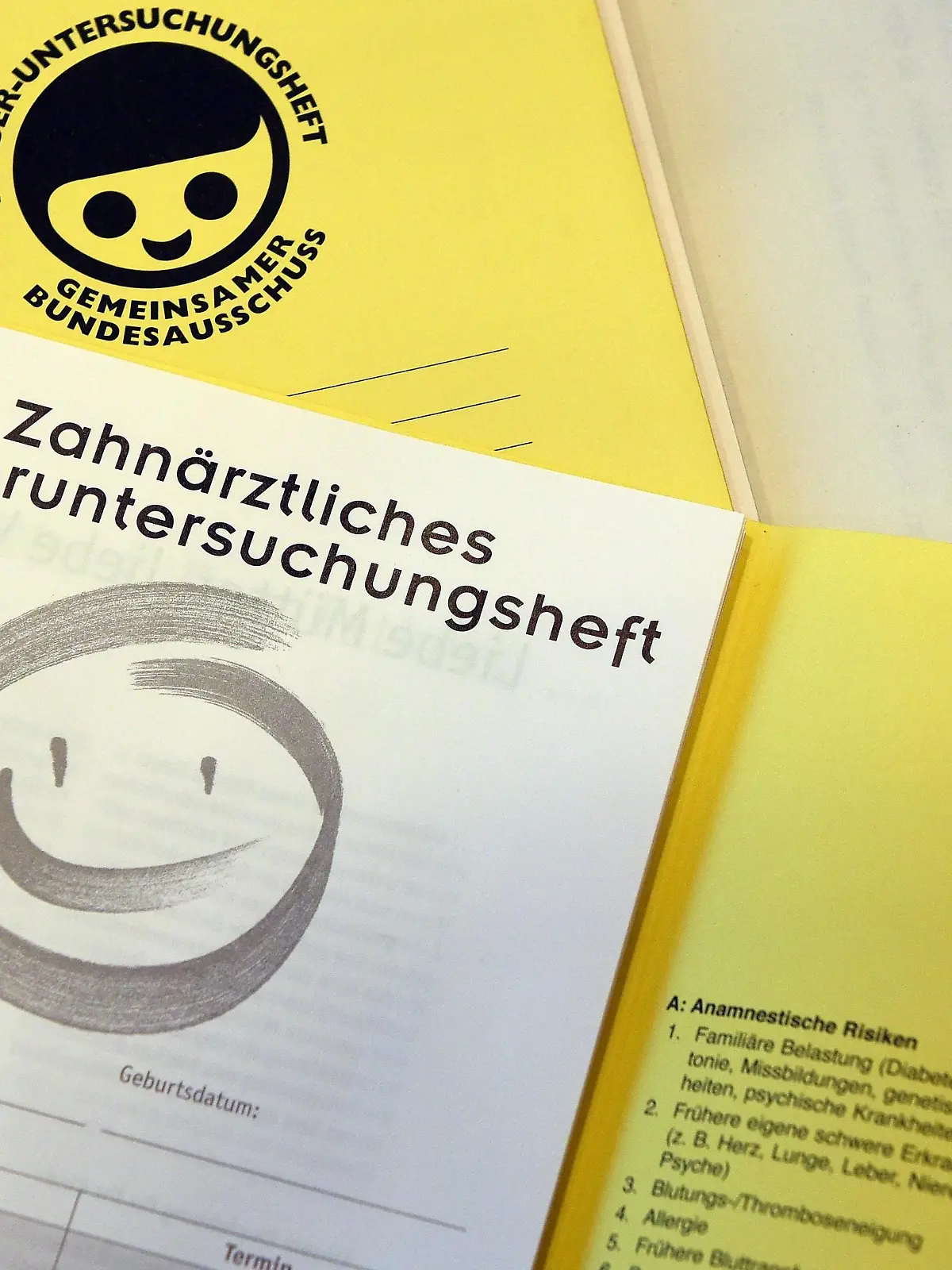 Das gelbe Untersuchungsheft dokumentiert alle Untersuchungen beim Baby