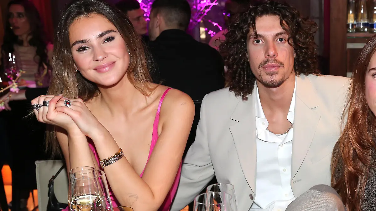 MUNICH, GERMANY - MARCH 15: Stefanie Giesinger, Jeremy Steeb, son of Carl-Uwe and Kim Steeb, and Lena Klenke during the Mandarin Oriental Munich Nobu Hanami Party at Hotel Mandarin Oriental on March 15, 2023 in Munich, Germany. (Photo by Gisela Schober/Getty Images for Mandarin Oriental Munich)
