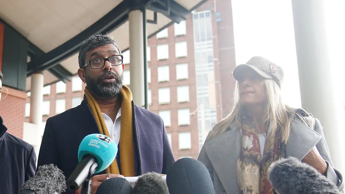 Eleanor Williams court case. Mohammed Ramzan (second right), who was accused of trafficking by Eleanor Williams, with Nicola Holt (right), outside Preston Crown Court, Lancashire, where Williams was jailed for eight-and-a-half years for nine counts of perverting the course of justice after she claimed to have been the victim of an Asian grooming gang. Williams, 22, published pictures of her injuries and an account of being groomed, trafficked and beaten, on Facebook in May 2020, in a post which was shared more than 100,000 times. Picture date: Tuesday March 14, 2023. See PA story COURTS Williams. Photo credit should read: Peter Byrne/PA Wire URN:71373788
