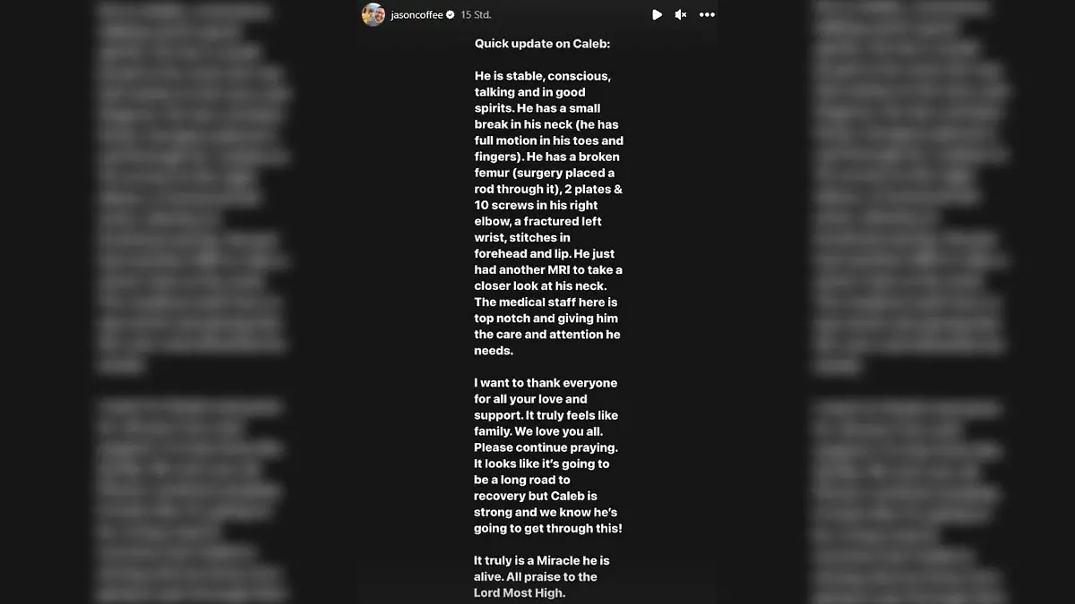 Caleb Coffee hat mehrere schwere Verletzungen