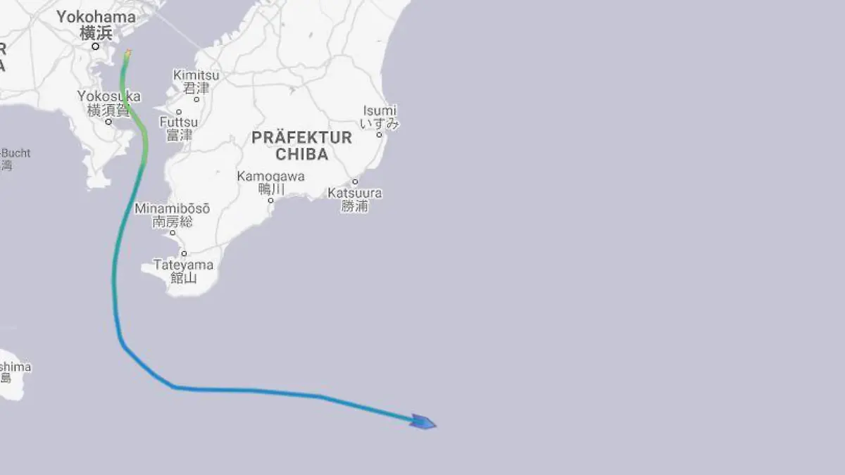 Das Schiff befindet sich derzeit vor der Küste Japans.