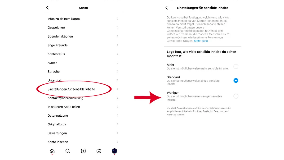 So schränken Sie "sensible Inhalte" bei Instagram ein.
