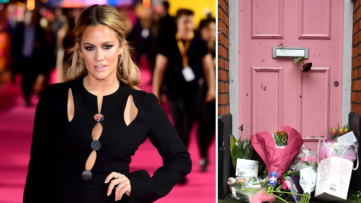 Caroline Flack und Blumen vor ihrem ehemaligen Haus in London