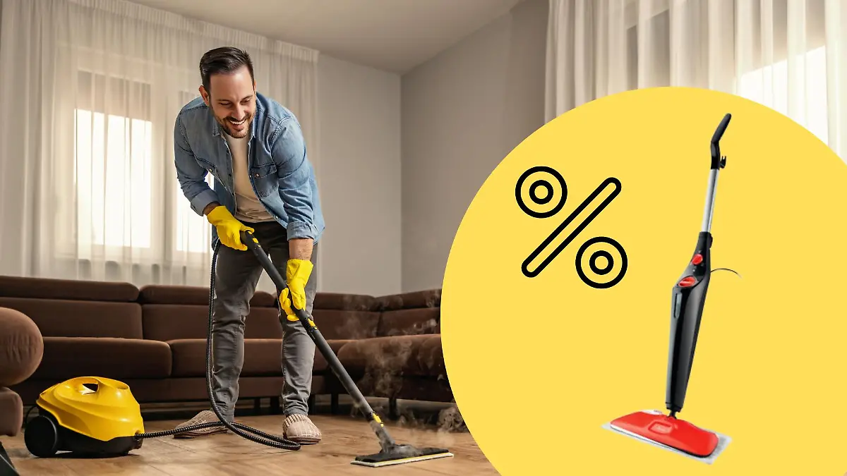 Mann mit Dampfreiniger