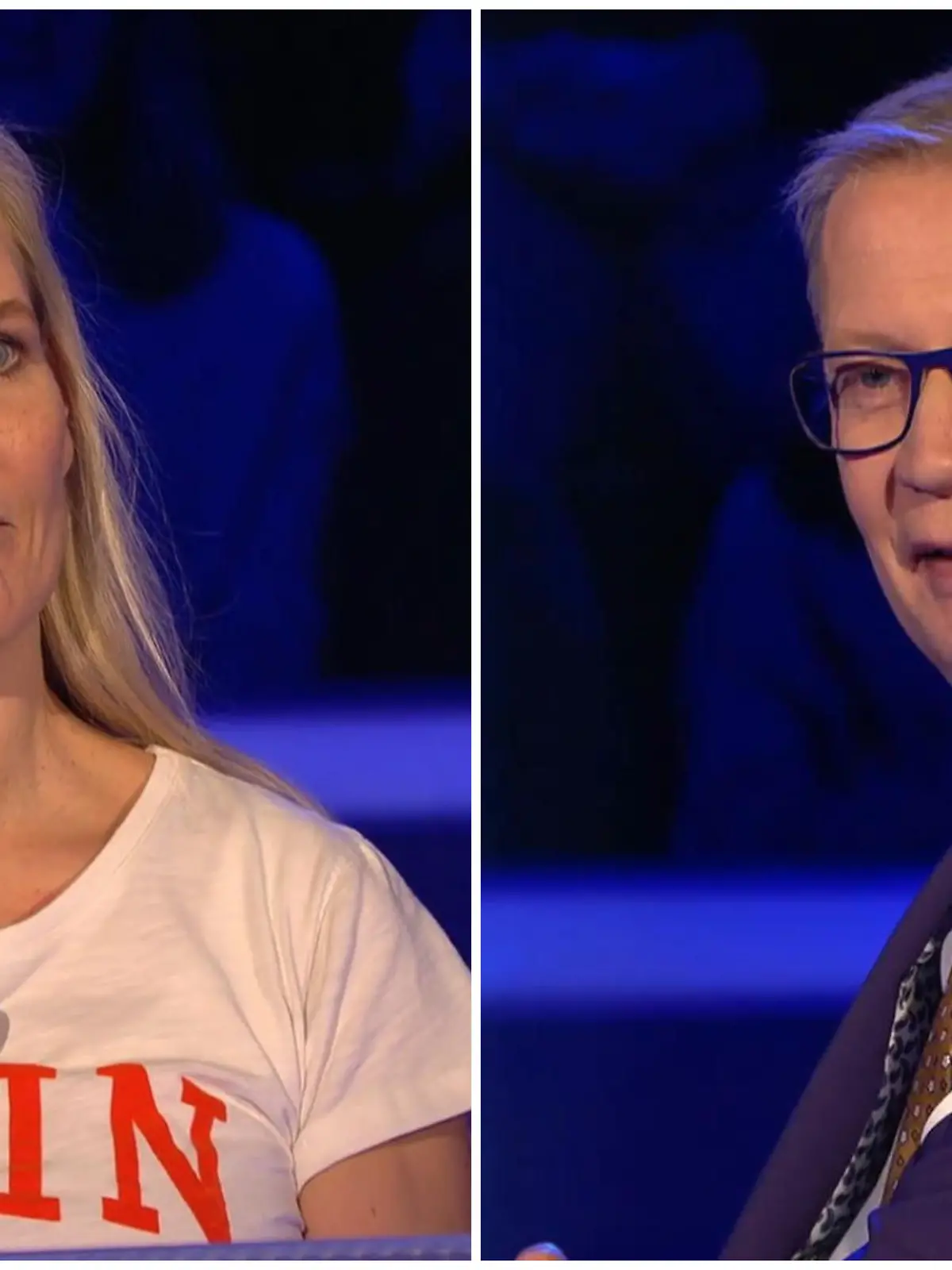 "Wer wird Millionär?"-Kandidatin Karin Nielsen im Gespräch mit Moderator Günther Jauch
